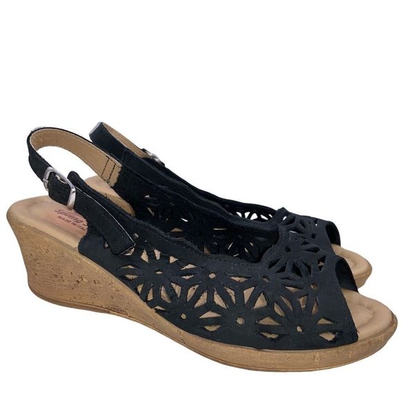 SPRING STEP WOMENS SLING BACK 1.75” WEDGE HEEL | SOFT LEATHER | BLACK | SZ 38 - Picture 3 of 6